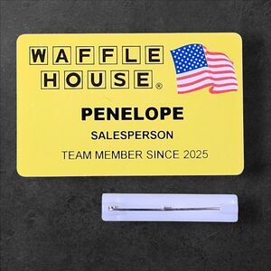 Waffle House Name Tag PENELOPE Yellow Logo Employee Badge Memorabilia Uniform